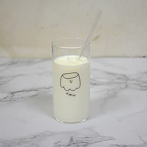 Urmagic Clear Juice Glass With Straw, 13.4Oz Korean Style Drinking Glass With Reusable Drinking Straw,High Borosilicate Milk Cup,Highball Glasses For Water,Beer,Drink,Whiskey(13 Oz-Juice Glass) #TOP4