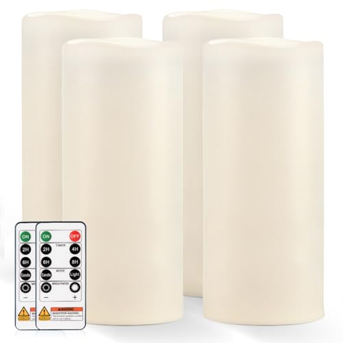 Image of Homemory 12 inch x 5 inch Large Waterproof Outdoor Flameless Candles with Remote Control and Timer, Battery Operated Flickering LED Pillar Candles for Outdoor Larterns, Porch, Long Lasting, Set of 4