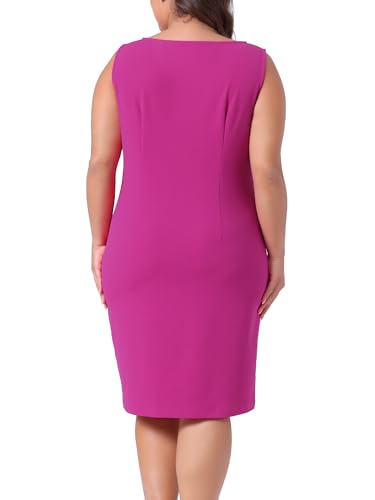Image of Agnes Orinda Plus Size Sheath Dress for Women Sleeveless Boat Neck Casual Straight Pencil Work Dresses