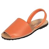 HECHO EN ESPAÑA Menorquina - Ibicencas - Sandalia de Verano de Piel Cuero… (NARANJA, 38)