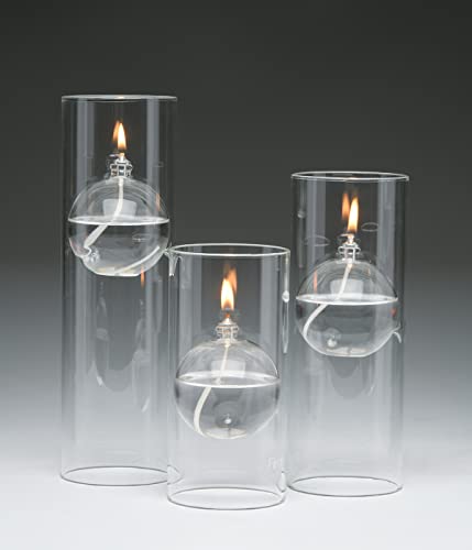 Firefly Modern Transcend Clear Glass Oil Lamp | 2 Pieces | 10-3/8 Inch Tall Hurricane Candle Holder Sleeve With Suspended, Round Bliss Oil Candle #TOP2