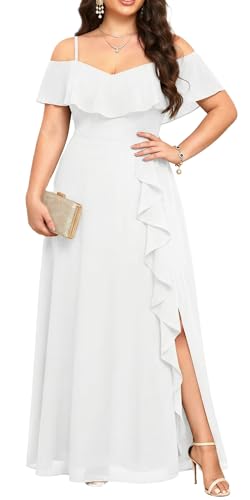 Talisea Plus Size White Wedding Dress Off Shoulder Chiffon High Slit Bridal Shower Bride Formal Evening Party Long Dress