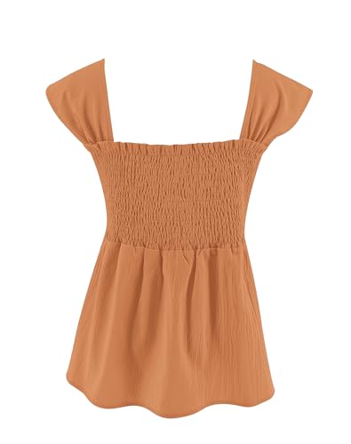 Image of Bingerlily Girls Summer Casual Tops Square Neck T Shirts Cute Smocked Top Tees
