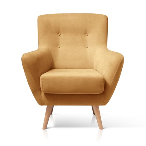 SUENOSZZZ-ESPECIALISTAS DEL DESCANSO Butaca nórdica Izan de una Plaza, sillón tapizado en Tela Antimanchas Color Mostaza