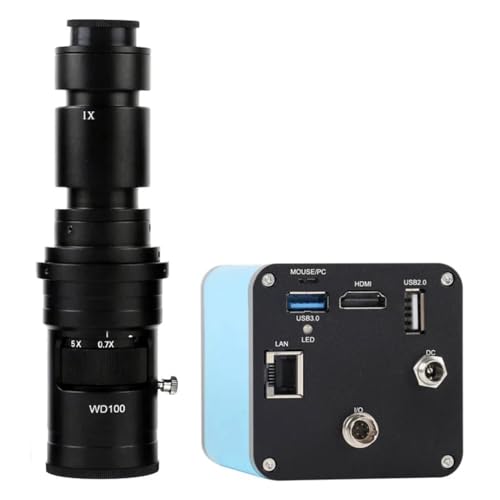 顕微鏡キット 顕微鏡カメラ 4K 800W 1080P 60FPS HDMI USB LAN 産業用電子オートフォーカス AF 測定ビデオ顕微鏡 U ディスクレコーダー C マウントカメラ 顕微鏡レンズアダプター(With 500x lens)
