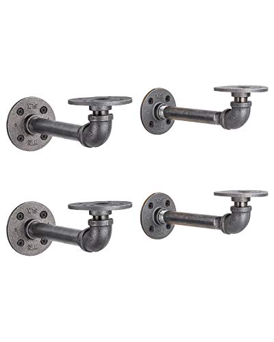 PIPE DÉCOR Industrial Pipe Shelf Brackets 4 Pack, Authentic Pipe Plumbing Fittings