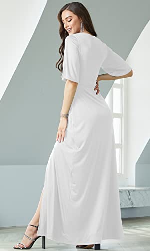 Koh Koh Plus Size Womens Long Sexy V-Neck Short Sleeve Cocktail Evening Bridesmaid Wedding Party Slimming Casual Summer Maxi Dress Dresses Gown Gowns, White Xl 14-16 #TOP3