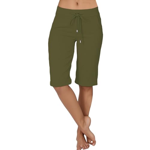 Pantalon de sport décontracté 3/4 femme short d'été léger coupe droite