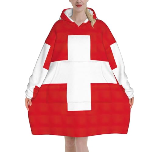 Couverture avec manches drapeau suisse : restez au chaud sur le canapé avec la poche géante