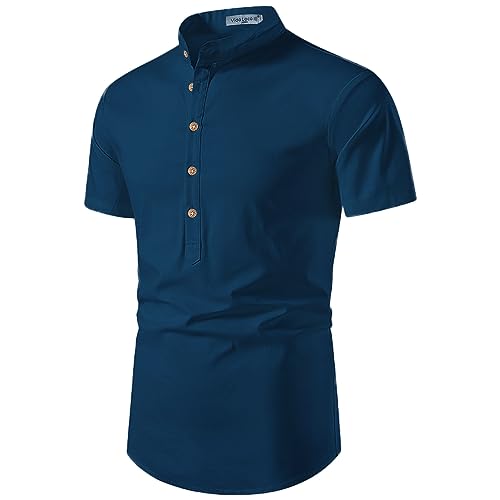 Image of Vida Loca Men's Cotton Linen Plain Stitched Half Sleeve Shirt