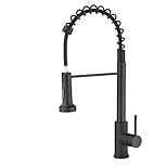 Black Kitchen Tap, Spring Kitchen Sink Mixer Taps, Single Handle, High Arc, 360° Swivel, Pull Out Sprayer with 2 Modes, No Plumber Required