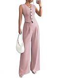 shownicer Tailleur Femme Ensemble Pantalon Elegant Deux Pièces Débardeur et Pantalons à Jambes Larges Formelles Décontractées et Confortables A Rose M