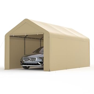GOJOOASIS Carport 10x20 Car Ports Heavy Duty Outdoor Car Canopy Shelter Storage Tent Portable Garage with UV Protection, Waterproof & Rust-Proof, Easy Assembly for Cars, Trucks, Vehicles (Beige)