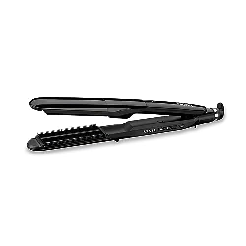 BaByliss Plancha Steam Straight ST492E Planchas de pelo con vapor, Placas anchas, Alisado más rápido, 5 Temperaturas de 150°C a 230°C, Peines extraíbles para un alisado profesional