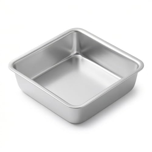 Image of Premium Non-Toxic Aluminium Square Heavy Duty Cake Mould (8x8x2 Inch) 145g Tapered Baking 1Kg Seamless Cake Tin Banane Wala Bartan Sancha for Brownie & Bread Microwave (Convection) OTG Safe Pan Silver