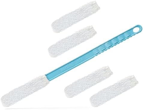 Burlingham’s Toe and Foot Towel Brush with Reusable Drying Covers Long 17” Handle for Cleaning Between Toes, Soft Skin Exfoliation,for Seniors, Adults, or Kids, 5 Washable Cloth