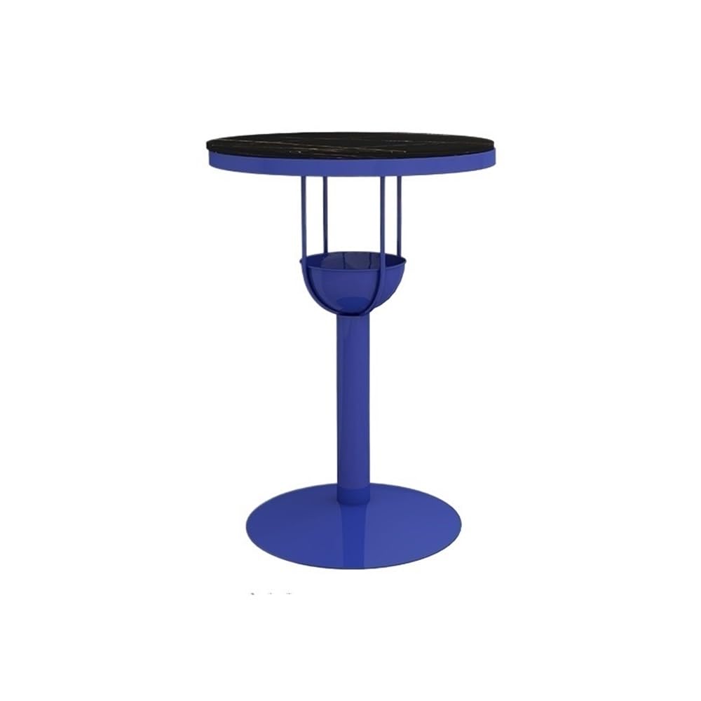 Tavolo da bar in ferro blu con lastra di roccia per la colazione, per casa, balcone, tempo libero, rotondo, alto per pub, caffetteria (grande)