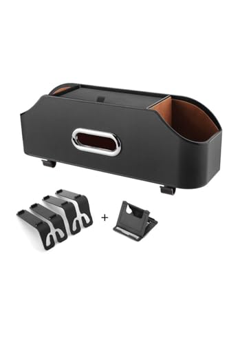 YFFSFDC 車用 ドリンクホルダー 後部座席 ヘッドレスト取付 多機能収納ボックス レザー調 ティッシュケース＆フック付き カップホルダー 車内収納 旅行用 ブラック