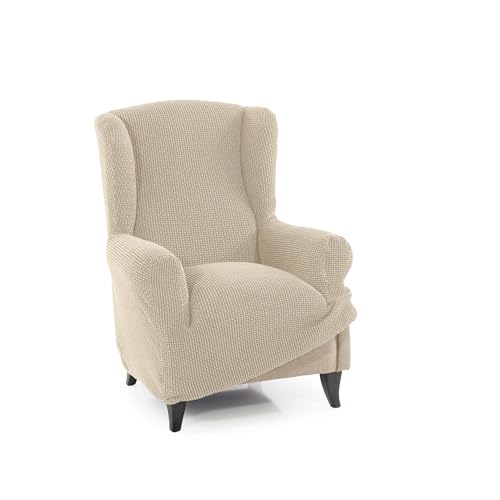 FAVERTI® Housse Super élastique pour Fauteuil à Oreilles 1 Place 70 à 100 cm Beige Protecteur de qualité en Tissu Jacquard Toucher Coton Protecteur de...