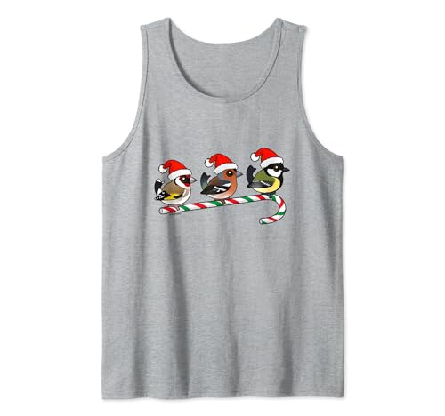 Three Birdorable Santa Birds on Candy Cane Christmas Holiday Tank Top