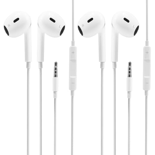 Lot de 2 écouteurs intra-auriculaires jack 3,5 mm avec câble dans les oreilles, microphone et contrôle du volume pour iPhone, iPod, iPad, MP3, Huawei,...