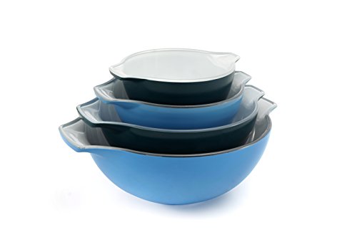 Creo SmartGlass Cookware, 4-Cookware, Piece Nesting Bowl Set, Oven Safe and for Serving, Mediterranean Blue