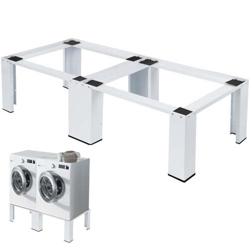 Metall Doppel Waschmaschinen Untergestell - 126(L) x 54(B) x 52(H) cm - max. 300 kg, Stabil 2-Fach Waschmaschinen Sockel Unterschrank Unterbau Podest Erhöhung für Trockner, Kühlschrank, Weiß Metall Doppel Waschmaschinen Untergestell - 126(L) x 54(B) x 52(H) cm - max. 300 kg, Stabil 2-Fach Waschmaschinen Sockel Unterschrank Unterbau Podest Erhöhung für Trockner, Kühlschrank, Weiß
