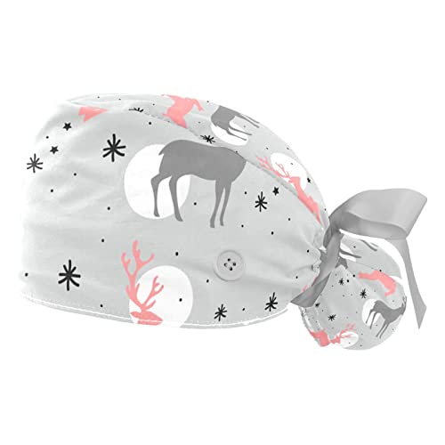 Casquettes de travail ajustables JDEZ avec bandeau de transpiration motif cerf de Noël 2PCS