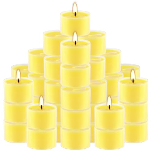Image of 50 Pack Clear Tea Lights Candles Bulk, Summer Citronella Candle Outdoor and Indoor, for Birthday Emergency Home Garden(8 Hour, Yellow)