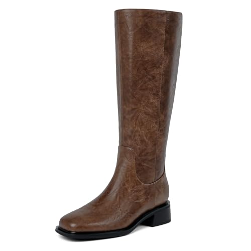 Image of QIY Knee High Boots for Women Low Heel Flat Tall Boots