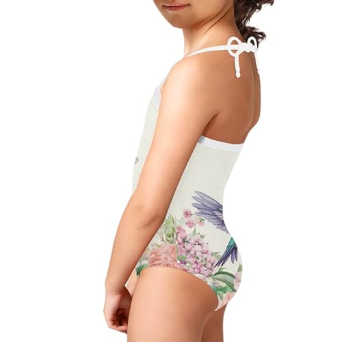 Image of Cute Backless One Piece Swimsuits for Girls Adjustable Halter Strap Bathing Suit Beach Swimwear for Girls