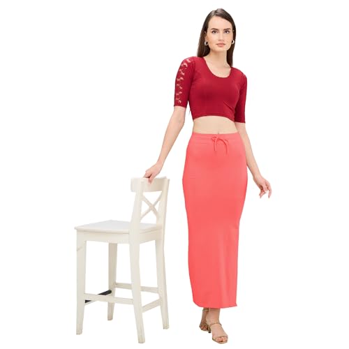 Image of DESI GIRL Cotton Lycra Stretchable Saree Shapewear Petticoat with Drawstring for Women | Fishcut Saree Petticoat with Side Slit for Easy Movement | Saree Shaper | Long inskirt