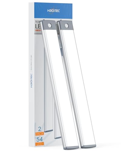 HIBOITEC Luce Armadio 54 LED con Sensore Movimento,32CM Magnetica Ricaricabile Luci Led Senza Filo,LED Sottopensile Cucina per Cucina Scale Soggiorno Bagno Camere da Letto, 2 Pezzi