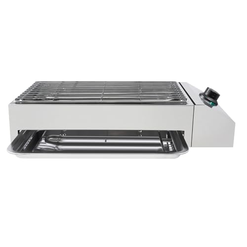 GEYOPMID 1800W Electric Grill, Stainless Steel Indoor Grills Electric Smokeless Adjustable Temperature Control to 302? Removable Nonstick Grate Small Electric Grill for Processing Pancakes