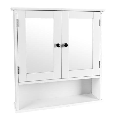 leomark Armadietto da parete in stile provenzale, bianco, con anta apribile, Mobilecon specchio serie Meghan per Cucina Bagno oppure Camera da letto Elegante Dimensioni: 58 x 55,5 x 12,5 cm