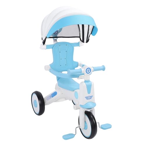 Zhjvihx Triciclo para Bebés, Triciclo para Niños Pequeños con Manija Ajustable para Padres, Ruedas EVA Agrandadas, Dosel Extraíble, Luces Coloridas y Música, para Niños y Niñas de 18 (Blue)