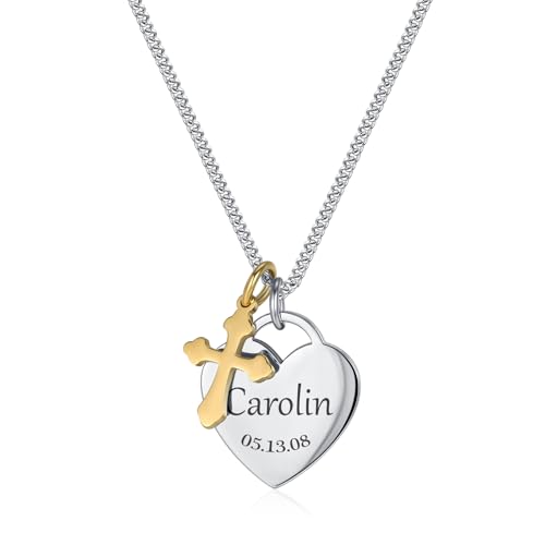 TMT Heart Pendant Necklace Personalised for Women | Unique Christening Gift for Girls | Cross & Initial Necklace | Keepsake Customised Gifts