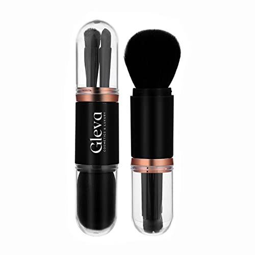 Gleva 4 in 1 Travel Portable Makeup Brush Set, Mini Lip Brush Foundation Blending Powder Eye Shadow Brush for Women Facial Cosmetics Makeup Brush Set (BLACK)