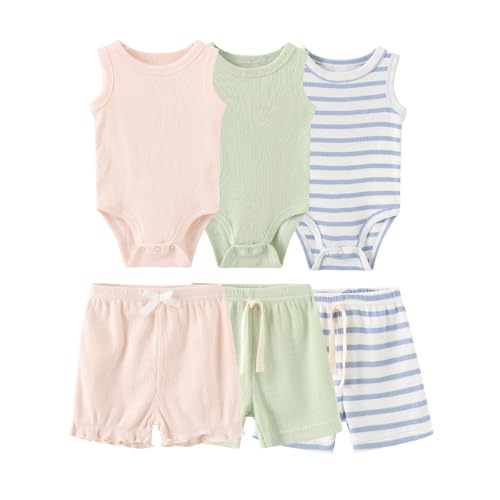 Kiddiezoom Baby Girls'Layette Set 6-Piece Unisex Bodysuits Pants Set Toddler Girl Gift Sets