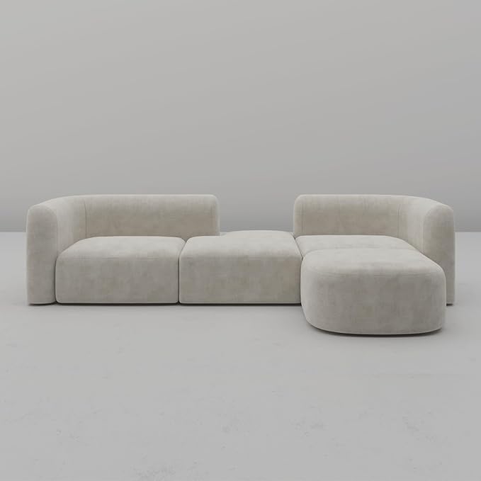 Image of Modern Classic L Shape Sectional Sofa Set, Chesterfield Style 4 Seater Sofa Set with Pillows for Living Room, Bedroom and Office, Office, and Hallway Colour (Modular 4 Seater Beige)