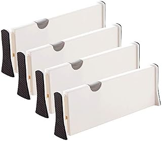 VLikeze Adjustable Drawer Dividers, 4-Pack Organizer Separators Expandable Dresser Drawer Organizers Tray Organizer With Anti-Scratch Foam Edges for Kitchen, Bedroom, Bathroom & Office Drawers
