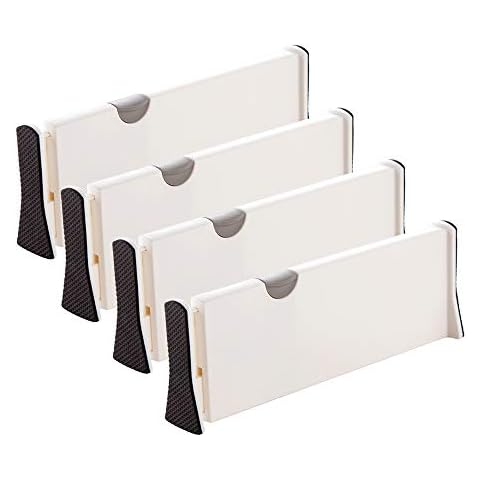 VLikeze Adjustable Drawer Dividers, 4-Pack Organizer Separators Expandable Dresser Drawer Organizers Tray Organizer With Anti-Scratch Foam Edges for Kitchen, Bedroom, Bathroom & Office Drawers Cover
