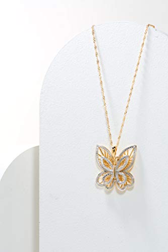 18K Yellow Gold Plated .925 Sterling Silver Diamond-Accented 1-1/3" Openwork Filigree Butterfly Pendant Necklace, 18" #TOP3