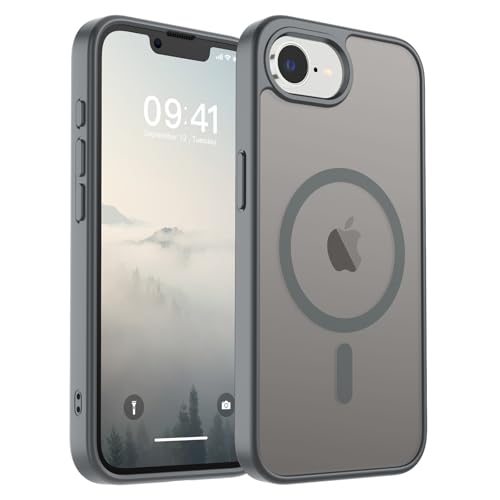 Image of SUPFINE Magnetic for iPhone 17e Case /iPhone 16e Case (Compatible with MagSafe)(Military Grade Drop Protection) Translucent Matte Shockproof with Anti-Fingerprint Phone Case,Gray