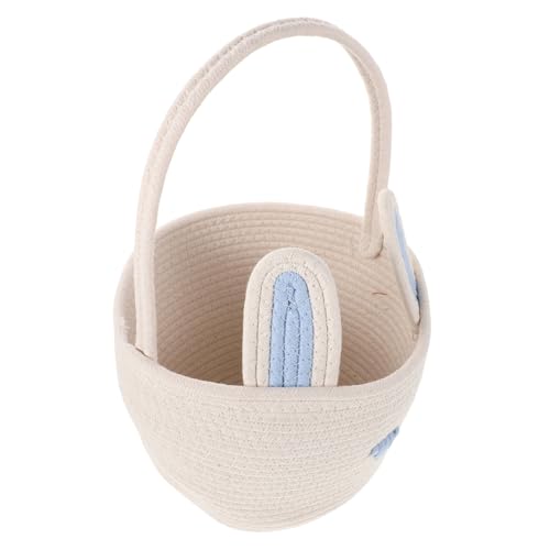 SOLUSTRE Easter Bunny Basket with Woven Cotton Rope Cute Ear Design for Teen Storage Multi-functional Cotton Toy and Snack Organizer for Home and Nursery