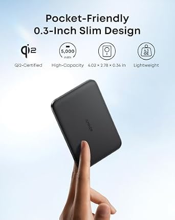 Anker Nano Power Bank, Ultra-Slim 5,000mAh Magnetic Battery Pack, Qi2 Certified 15W Max Ultra-Fast MagSafe-Compatible Portable Charger, Ergonomic Design, for iPhone 16/15/14/13/12 Series Only