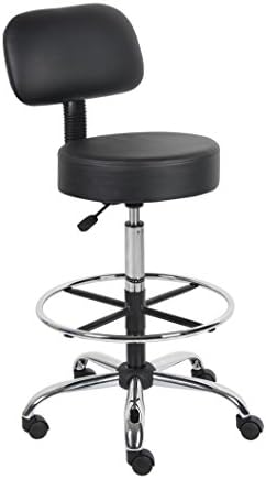 Boss Office Products B16245-BK Be Well Medical Spa Drafting Stool with Back, Black