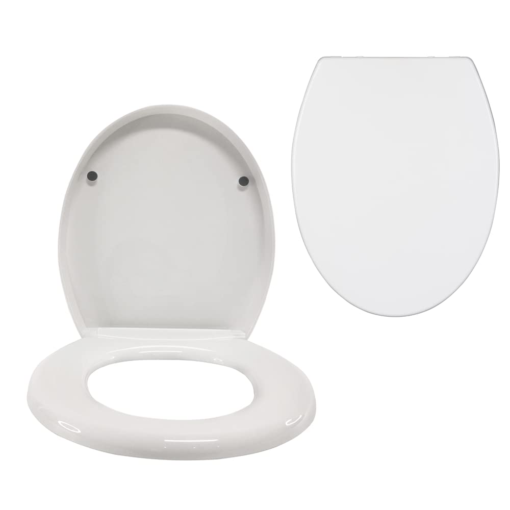Soft Close Toilet Seat, White Non-Slip Seat Covers, PP Plastic Easy Clean, Quick Release No Slam, Fits O Shape, Dual Fixing & Adjustable Hinges
