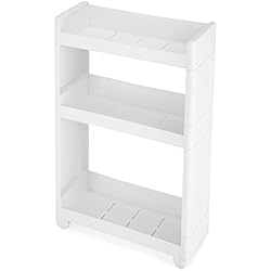 Estanterias Para Terrazas Pequeñas SONGMICS Carrito de Cocina con Ruedas, Estantería Multifuncional con 3 Estantes, para Baño, Cocina, Dormitorio, 17 cm de Ancho, KFR09WT