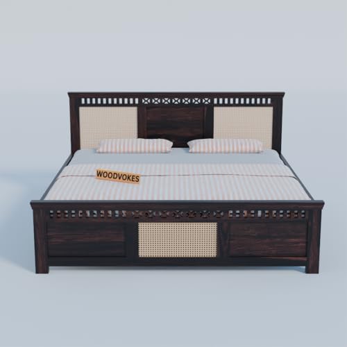 Image of Sheesham Wood 1 Bed Without Storage Solid Wooden Cot Bed Elegant and Functional Bedroom Living Room Home (Walnut Finish 3 Can, King)